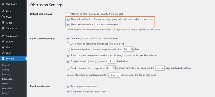 WordPress Discussion Settings